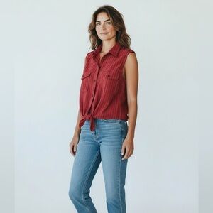 Ralph Lauren Red Button-Up Sleeveless Blouse